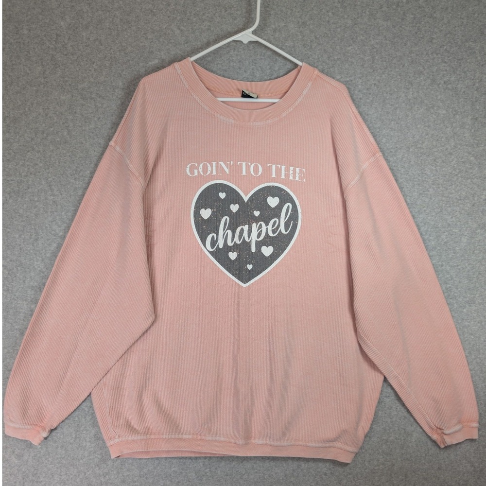 Chicka-d Sweater XL Pink‎ Ribbed Goin To The Chapel Graphic Oversized Bridal